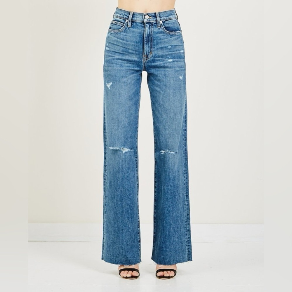 SLVRLAKE Grace Wide Leg High Waisted Distressed Jeans Big Sur